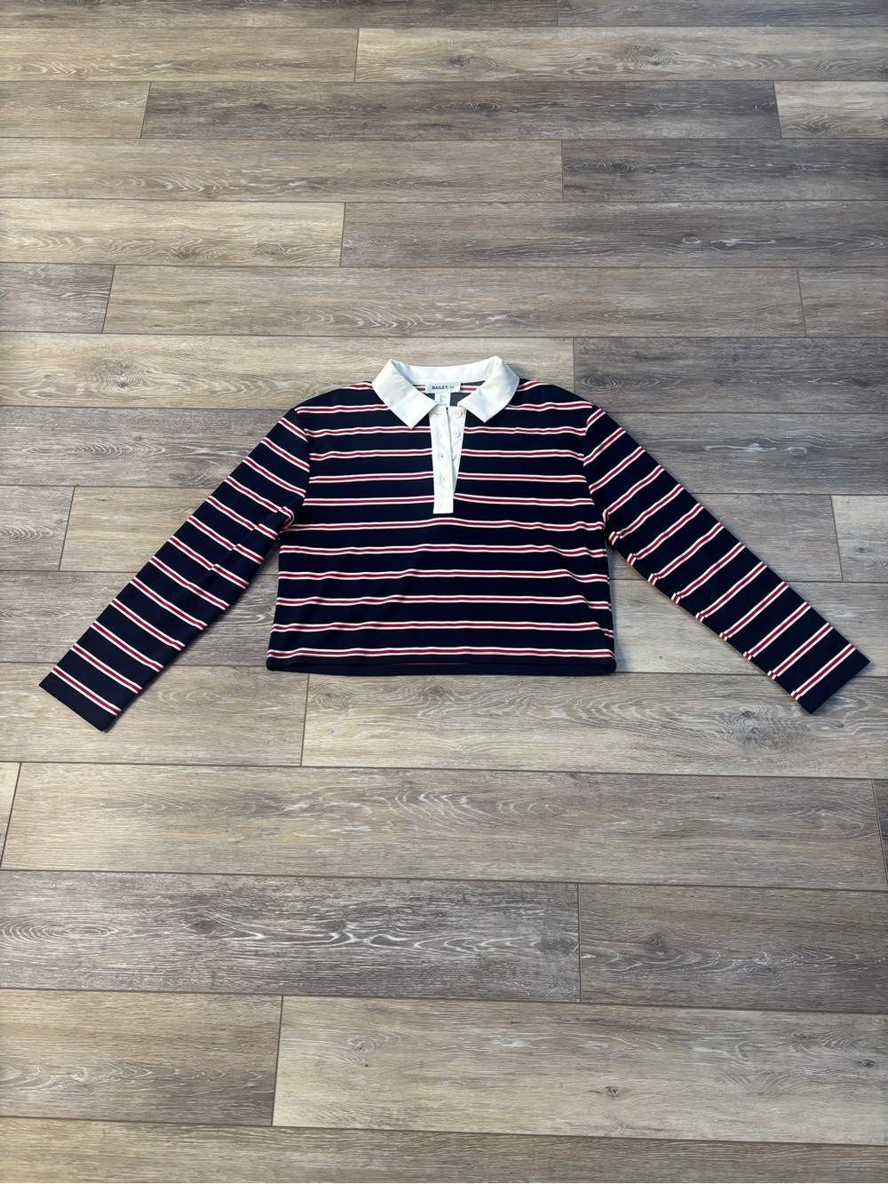 Bailey 44 Rugby Top Sz L Stripe Cropped Preppy Americana Academia Sporty Polo